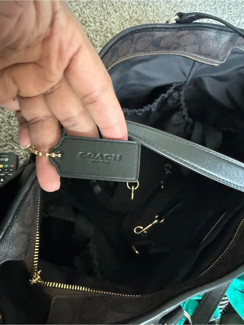 Coach Brown Signature Canvas Tote with Black Trim